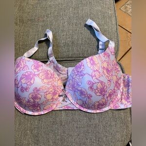 Daisy Fuentes floral padded underwire bra 40D satin bow faux diamond accent